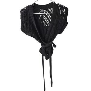 Theory Dark Brown Crochet Wrap Short Sleeve Cardigan - Small